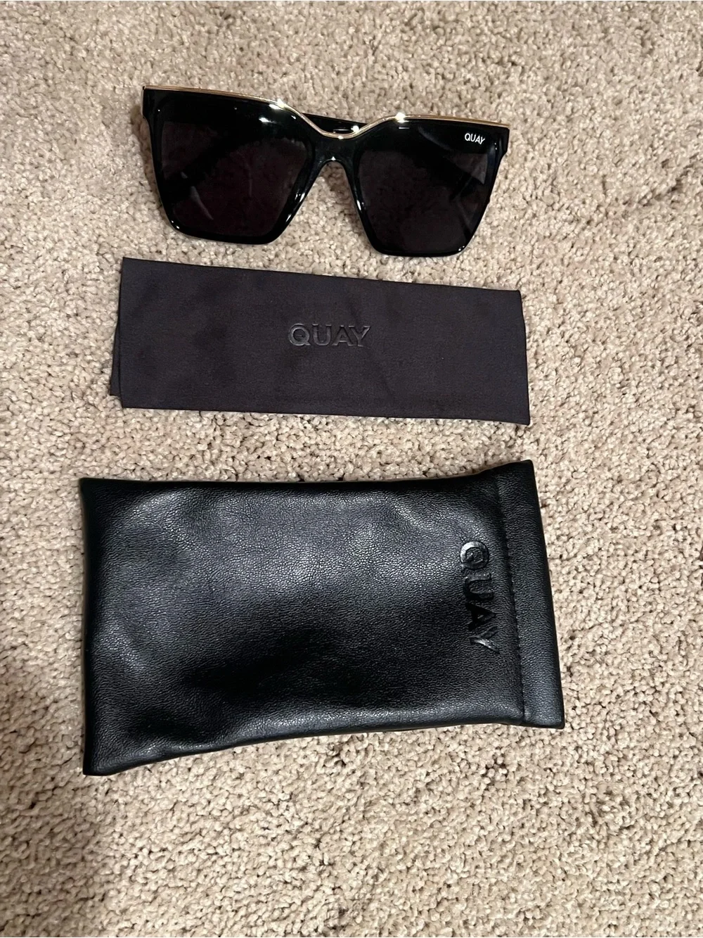 Quay Australia Black Square Shape Black & Gold Level Up Sunglasses with Case